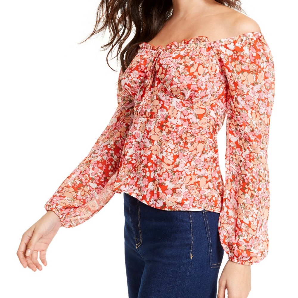 Q&A Floral Print Off The Shoulder Top Sunset Bloom